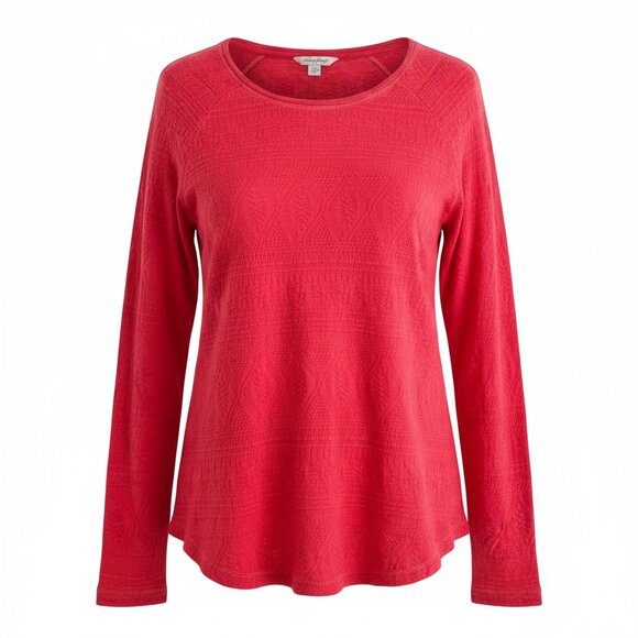 Lucky Brand Red Textured Long Sleeve Top Womens M - Picture 1 of 8